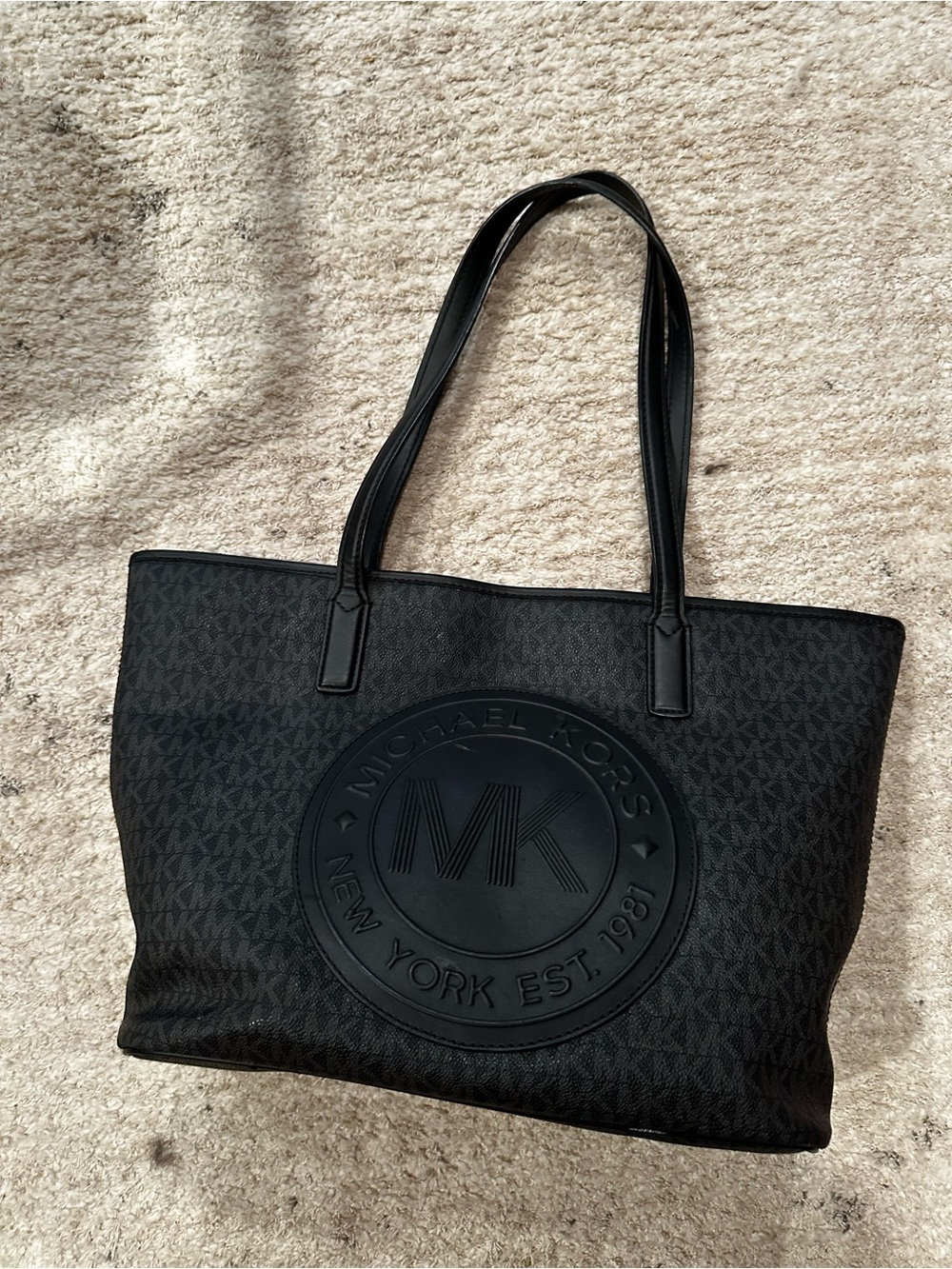 Michael Kors Black MK Embossed Logo Tote - Picture 2 of 7